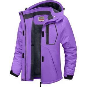 Women's Purple Waterproof Ski Jacket Warm Winter Coats Windproof with Hood